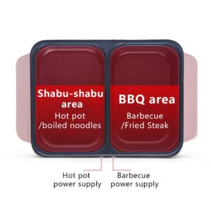 Hot Pot with Grill, Electric Hot Pot and Frying Pan, Shabu Shabu Pot with Grill, 2 in 1 Indoor NonStick Shabu Shabu Pot and Griddle, Dual Temperature Control, Fast Heating for BBQ Steaks Noodles(Pink)