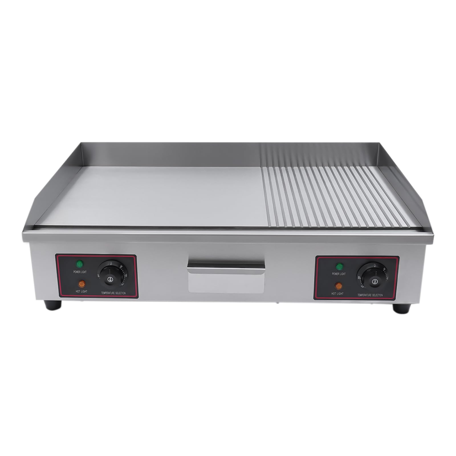 Commercial Flat Top Griddle 3000W Electric Countertop Griddle Flat Top Grill 28.7"x17.3" Flat & Fluted Stainless Steel Teppanyaki Grill 122-572°F Dual Independent TEMP Control(NO PLUG)