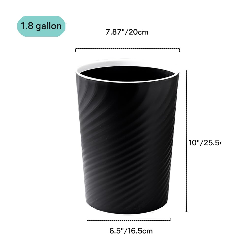 LAIGOO Small Trash Can Plastic Wastebasket Garbage Container Bin for Bathrooms, Kitchen, Bedroom (Black, 1.8 Gallon)