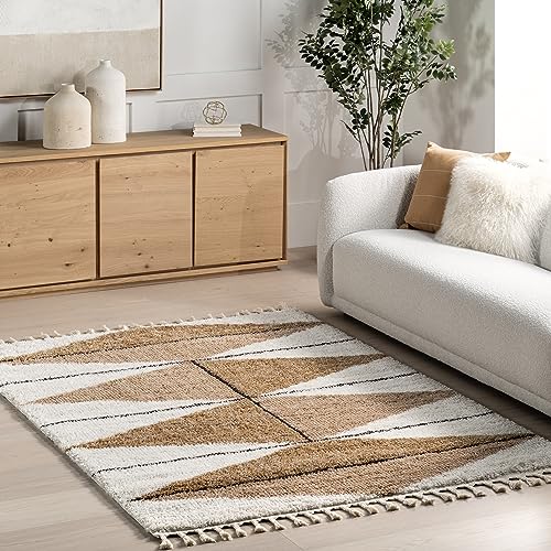 nuLOOM Kali Shaggy Diamond Tassel Area Rug, 8x10, Light Brown