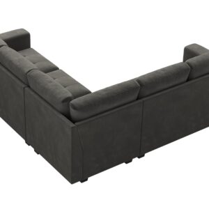 Belffin Velvet Modular Sectional Sofa Convertible Sectional Sofa Couch with Reversible Chaise L Shaped 4 Seater Corner Sofa Couch Grey