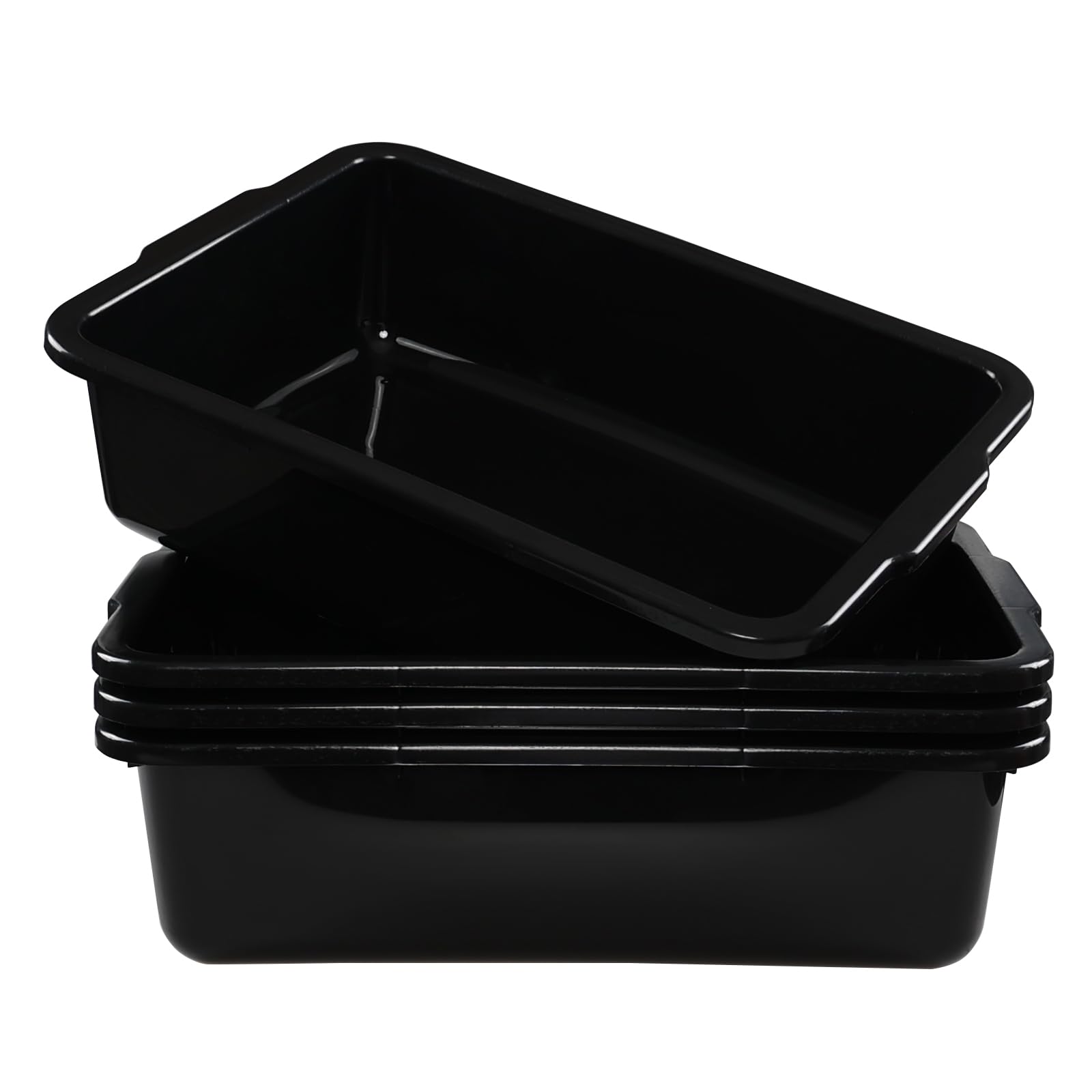 DynkoNA 23 Liter Commercial Bus Trays, Black Plastic Bus Tubs Utility Bins Set of 4