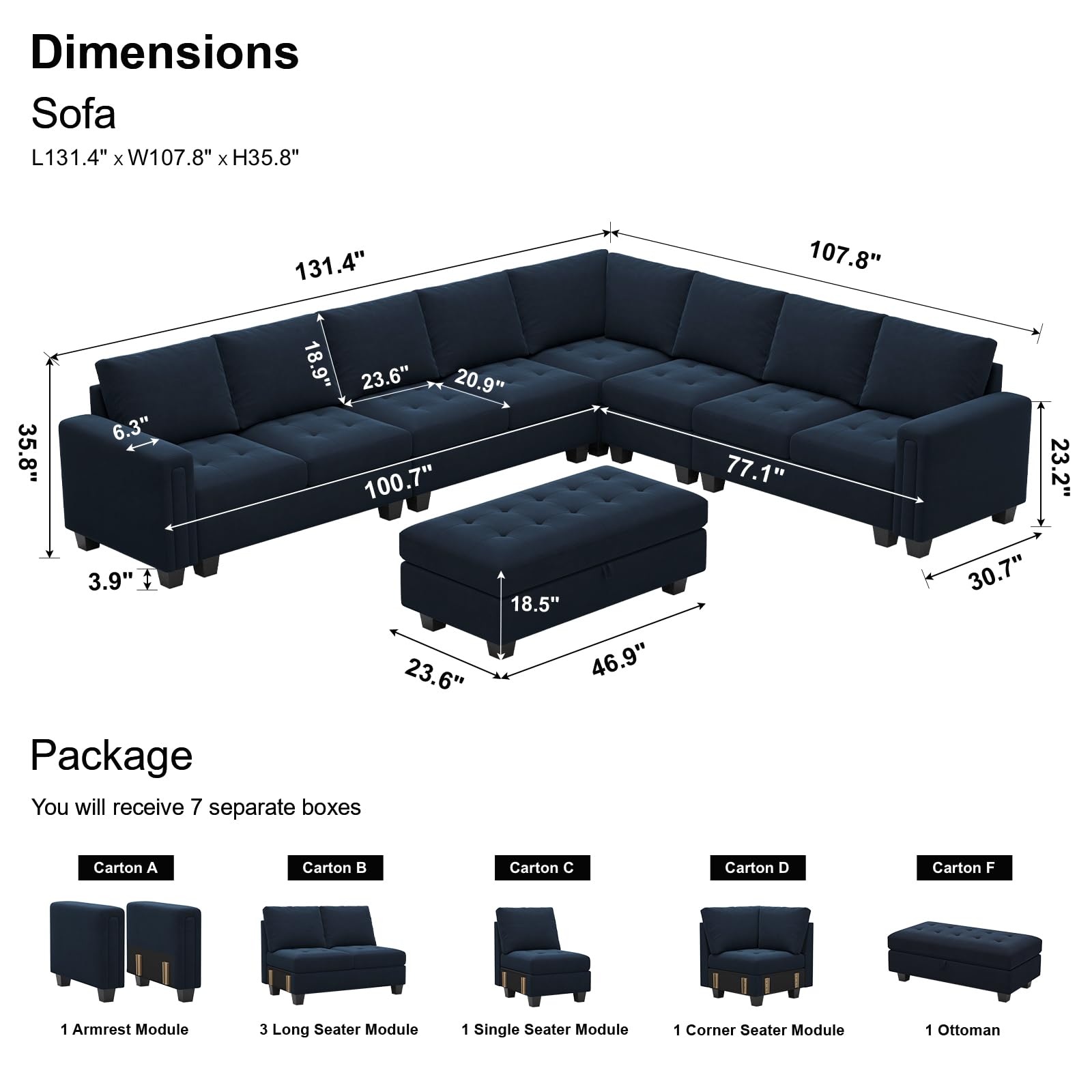 Belffin Oversized Modular Sectional Sofa L Shaped Sofa Couch Set with Storage Ottoman Corner Convertible Sectional Couch with Reversible Chaise Blue