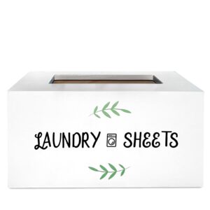 dryer sheet container - modern farmhouse design laundry room organization box - dryer sheet holder with large opening - fabric softener dispenser with non-slip bottom protection pads - white