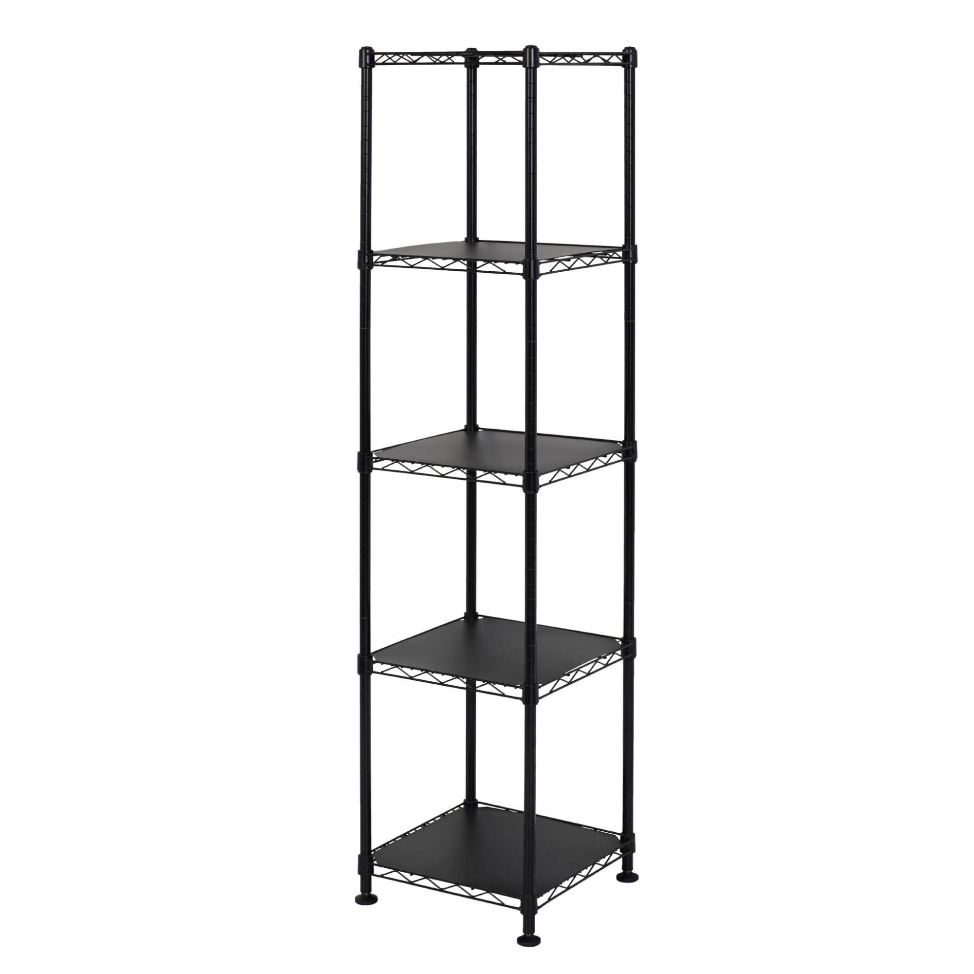 SafeRacks - NSF Certified Storage Shelves, Zinc, Heavy Duty Steel Wire Unit with Wheels and Adjustable Feet, Garage or Bakers Rack, Kitchen, Pantry Shelf - (14"x14"x60" 5-Tier) (Black)