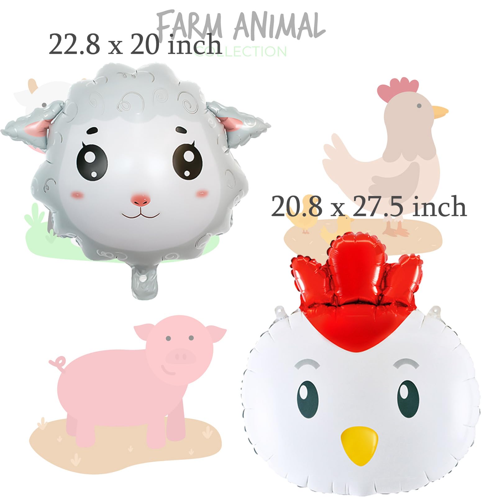 8Pcs Farm Animal Balloons Cow Pig Sheep Chicken Foil Mylar Balloons for Farm Barnyard Themed Birthday Baby Shower Wedding Party Decorations Supplies