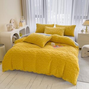 INFLAG Fluffy Comforter Cover, Boho Bedding Flannel Duvet Cover 3 Pieces, Ultra Soft Cozy Velvet Duvet Cover King 104" x 90" with Zipper Closure & 2 Pillow Shams (King, Yellow)