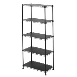 saferacks - nsf certified storage shelves, zinc, heavy duty steel wire unit with wheels and adjustable feet, garage or bakers rack, kitchen, pantry shelf - (24"x14"x60" 5-tier) (black)