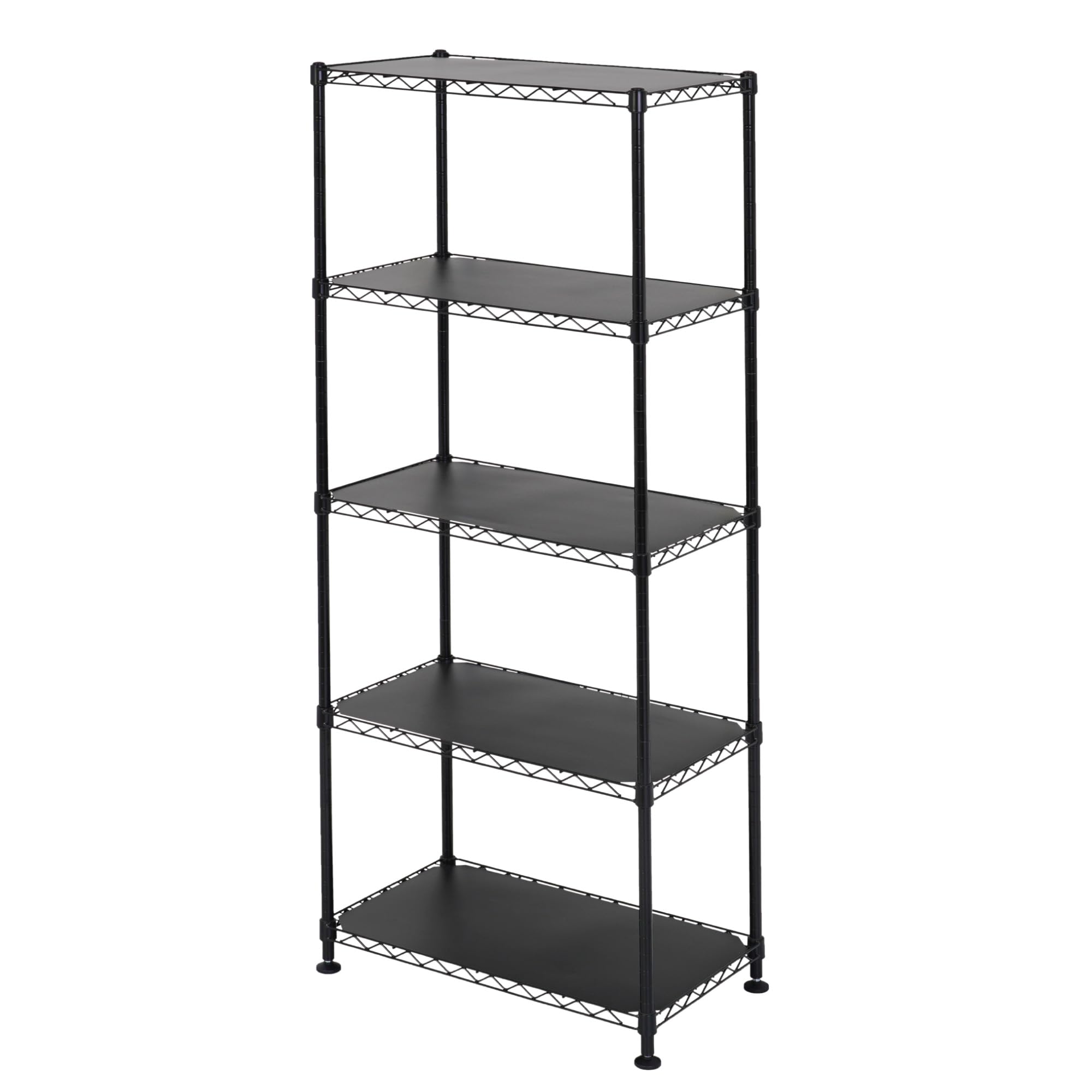 SafeRacks - NSF Certified Storage Shelves, Zinc, Heavy Duty Steel Wire Unit with Wheels and Adjustable Feet, Garage or Bakers Rack, Kitchen, Pantry Shelf - (24"x14"x60" 5-Tier) (Black)