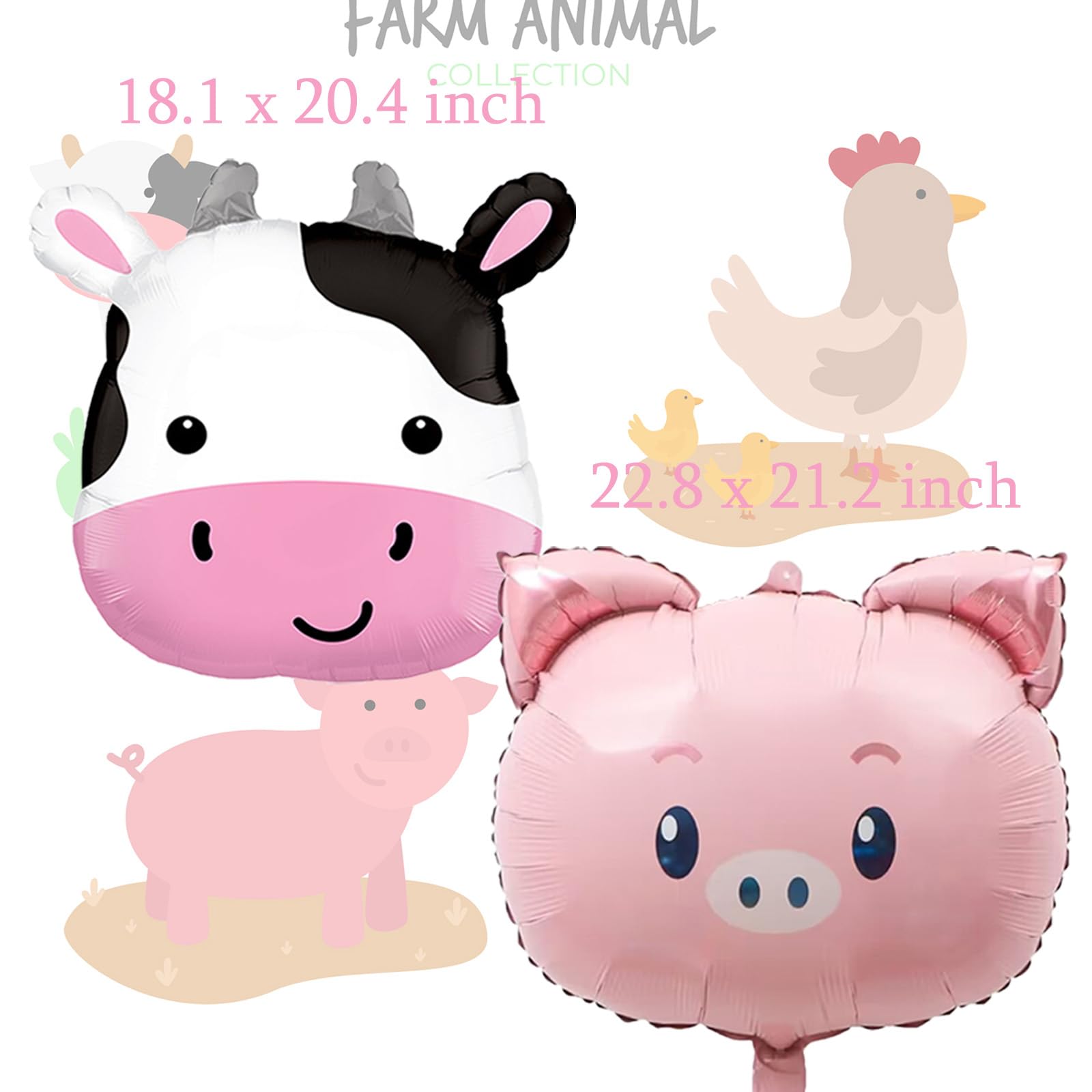 8Pcs Farm Animal Balloons Cow Pig Sheep Chicken Foil Mylar Balloons for Farm Barnyard Themed Birthday Baby Shower Wedding Party Decorations Supplies