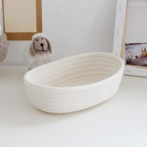 Small Woven Rope Storage Basket with Handles Spring Mini Oval Decorative Hampers for Empty Chest Box 3 Sizes(White 10''L x 6"W x 3''H) Clearence