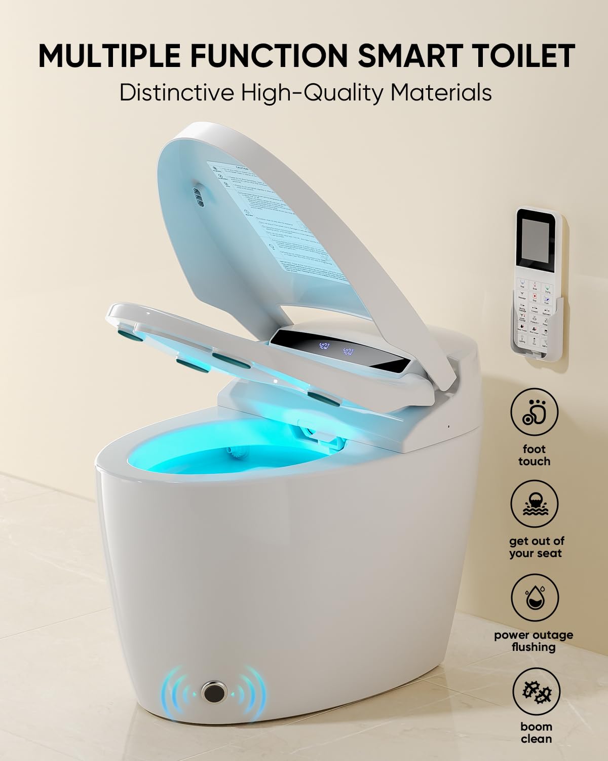 LOUPUSUO Smart Toilet, Tankless Toilet with Warm Water Sprayer and Dryer, Foot Sensor Operation, Heated Bidet Seat, Smart Toilet Bidet Toilet with Fahrenheit LED Display