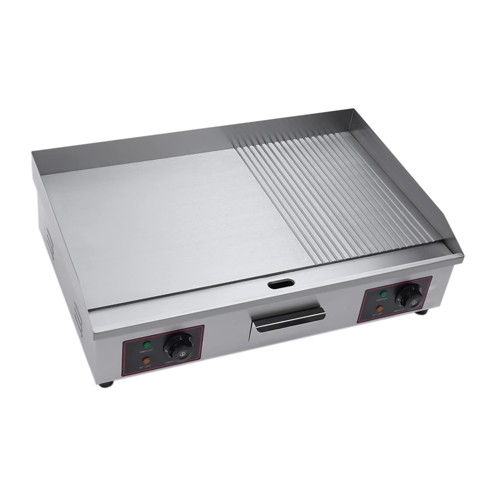 Commercial Flat Top Griddle 3000W Electric Countertop Griddle Flat Top Grill 28.7"x17.3" Flat & Fluted Stainless Steel Teppanyaki Grill 122-572°F Dual Independent TEMP Control(NO PLUG)