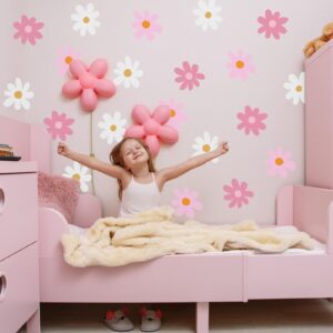 BBTO Daisy Wall Decal Flower Vinyl Wall Decals Daisy Decals Floral Decals Peel and Stick Daisy Stickers for Kids Nursery Wall Art Bedroom Living Room(Pink, White)