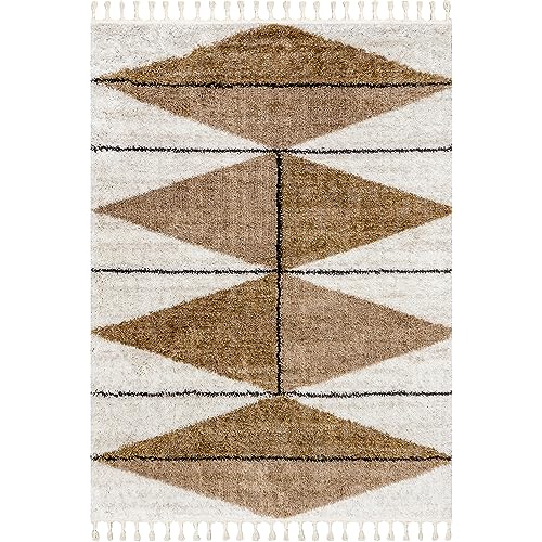 nuLOOM Kali Shaggy Diamond Tassel Area Rug, 8x10, Light Brown