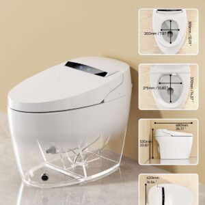 LOUPUSUO Smart Toilet, Tankless Toilet with Warm Water Sprayer and Dryer, Foot Sensor Operation, Heated Bidet Seat, Smart Toilet Bidet Toilet with Fahrenheit LED Display