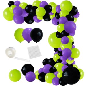 lime green purple black balloon garland kit, 122pcs black purple fruit green party balloons for hero birthday video game anniversary graduation racing car party decoration…