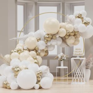 double-stuff pearl white sand white balloon garland arch kit, 132pcs 18/10/5 inch white balloons with metallic gold balloon for wedding bridal baby shower birthday anniversary party decorations