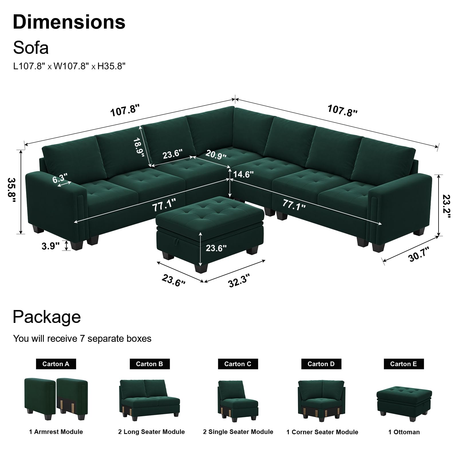 Belffin Convertible Velvet Modular Sectional Sofa Couch with Reversible Chaise L Shaped Sectional Couch with Storage Ottoman Living Room furniture Sofa Set Green