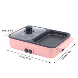 Hot Pot with Grill, Electric Hot Pot and Frying Pan, Shabu Shabu Pot with Grill, 2 in 1 Indoor NonStick Shabu Shabu Pot and Griddle, Dual Temperature Control, Fast Heating for BBQ Steaks Noodles(Pink)