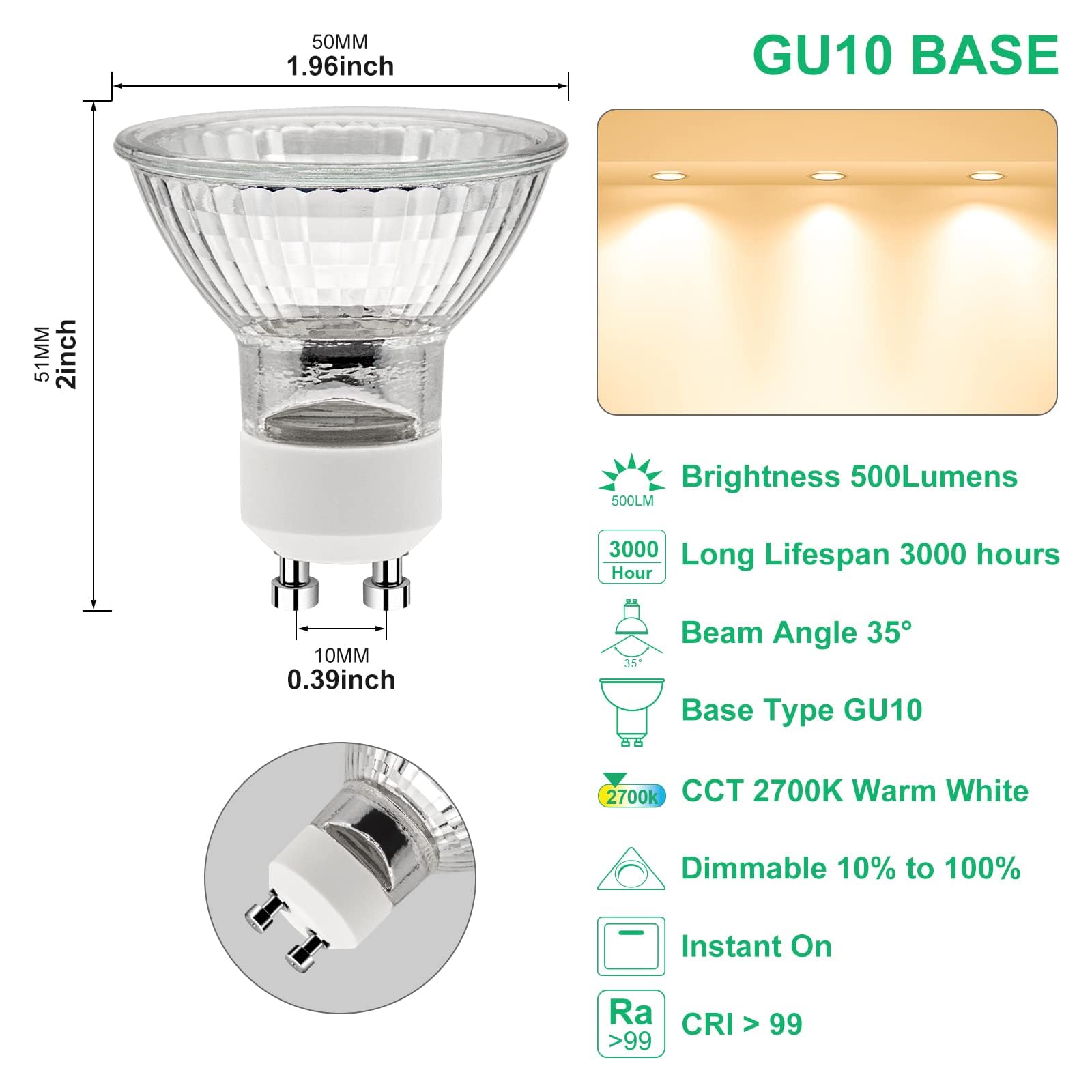 GODONLIF GU10 Halogen Bulb 120V 50W Halogen Light Bulbs for Candle Warmer Lamp, GU10+C, MR16 with Glass Cover, 2700K Warm White, Dimmable, Pack of 6