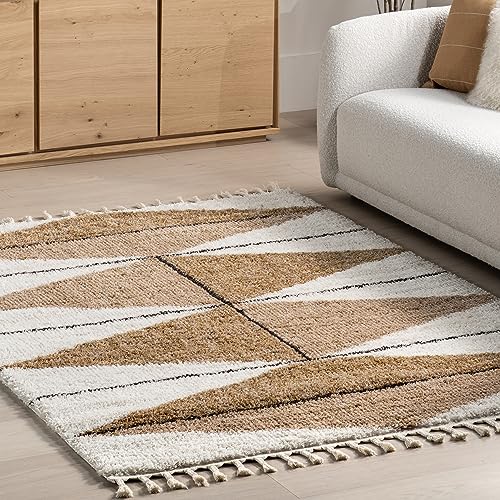 nuLOOM Kali Shaggy Diamond Tassel Area Rug, 8x10, Light Brown