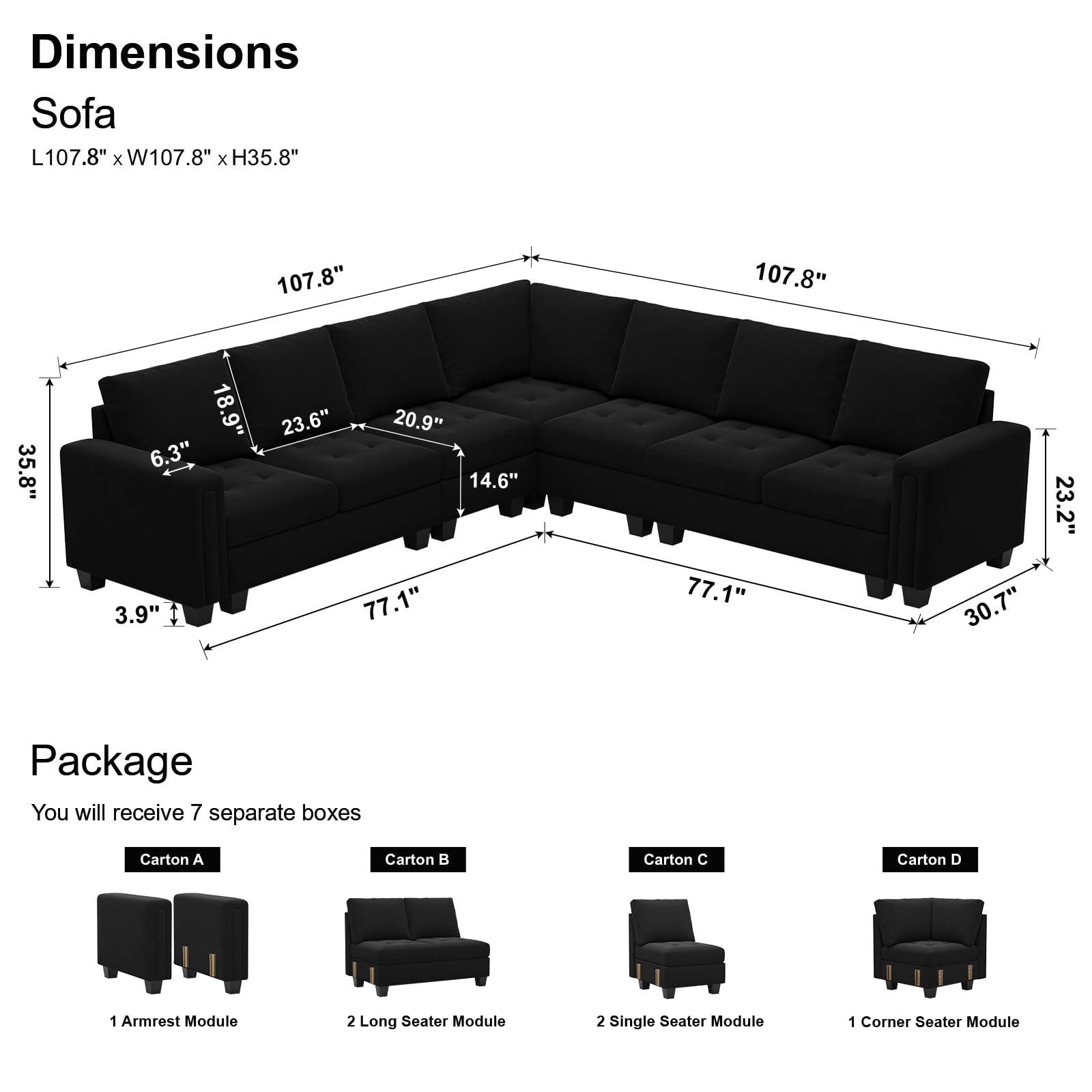 Belffin Modular Velvet Sectional L Shape Sofa Couch Oversized Convertible Sectional Sofa Couch with Reversible Chaise for Living Room Black