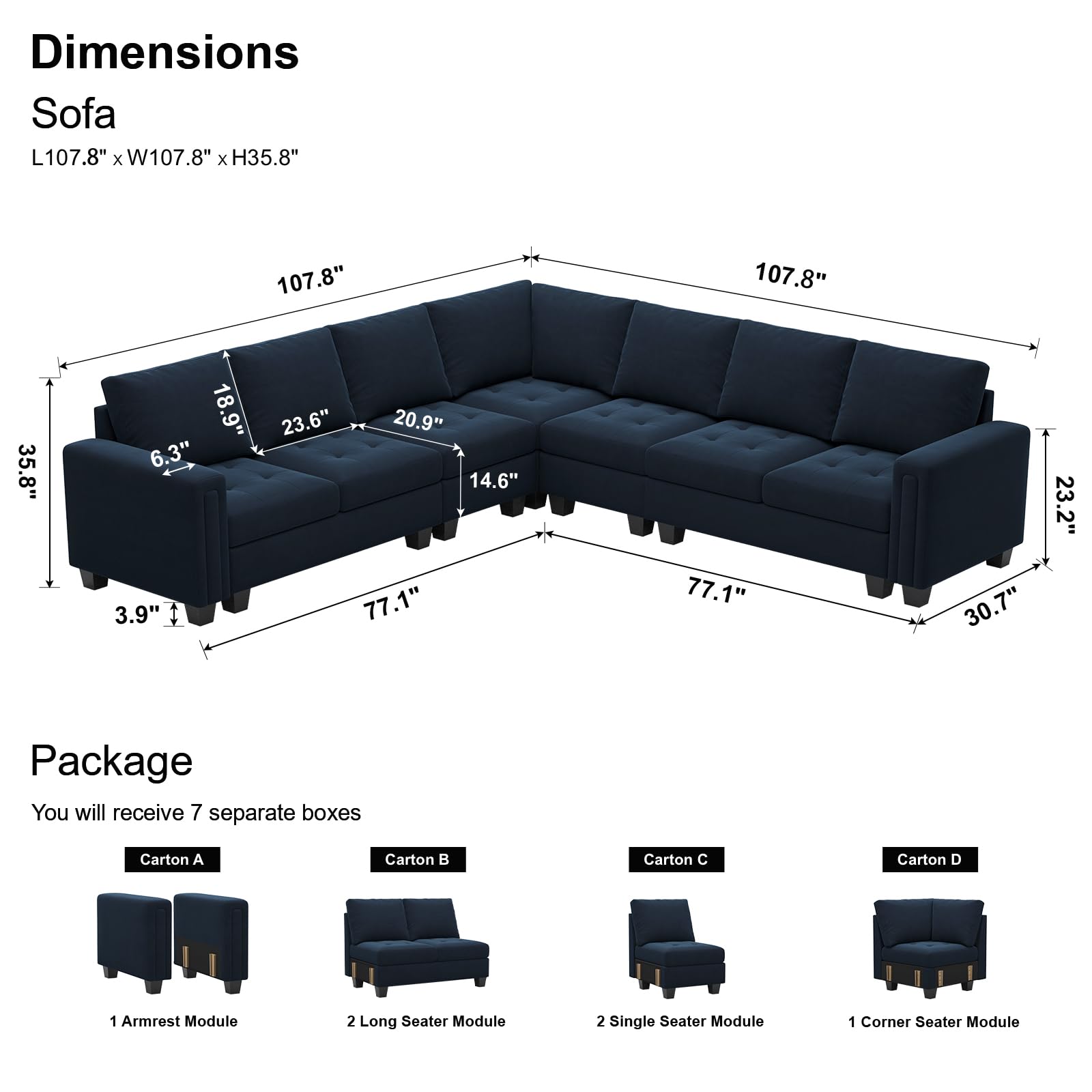 Belffin Modular Velvet Sectional L Shape Sofa Couch Oversized Convertible Sectional Sofa Couch with Reversible Chaise for Living Room Blue