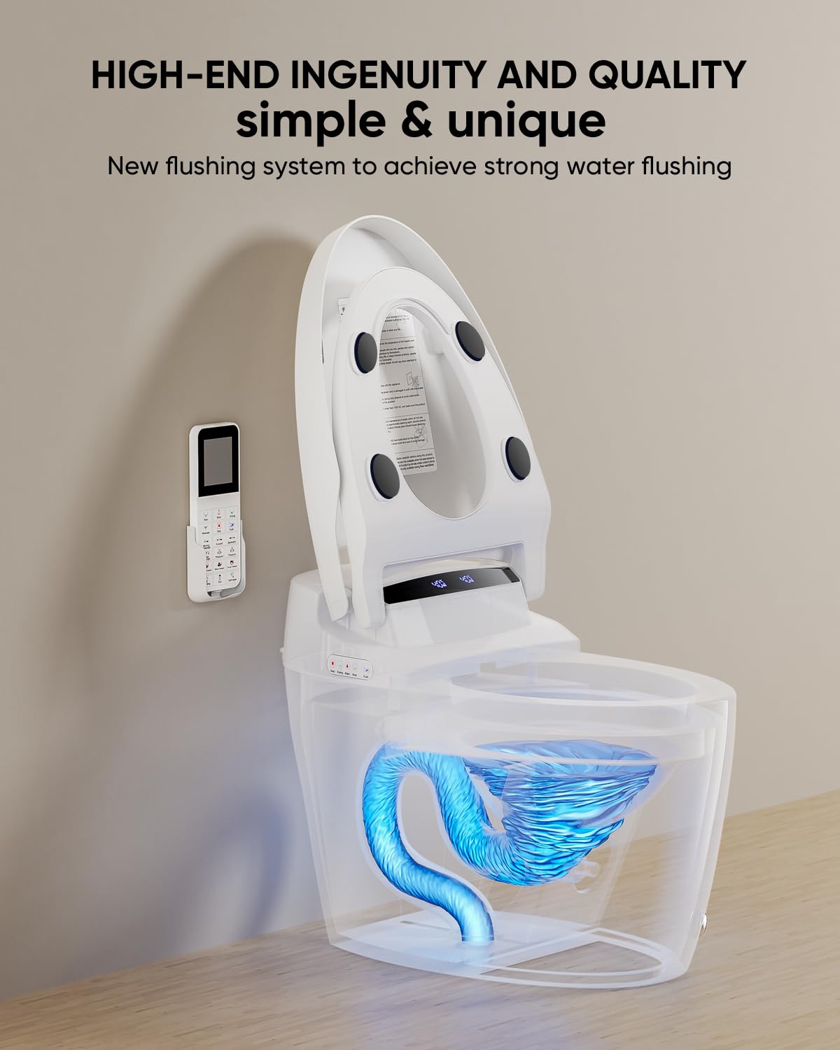 LOUPUSUO Smart Toilet, Tankless Toilet with Warm Water Sprayer and Dryer, Foot Sensor Operation, Heated Bidet Seat, Smart Toilet Bidet Toilet with Fahrenheit LED Display