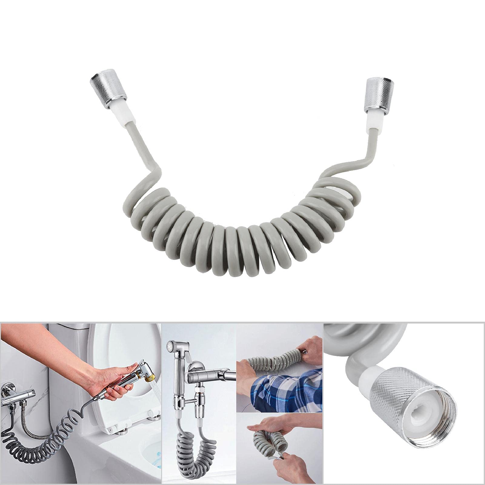 ANGGREK Long Shower Hose ABS Spring Flexible Shower Hose for Water Plumbing Toilet Bidet Sprayer Bathroom (Grey)