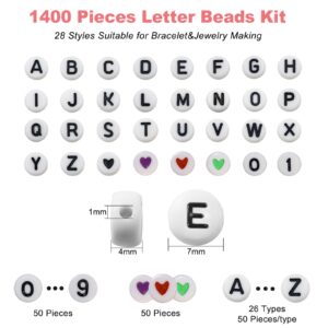 Redtwo 1400 Pcs Letter Beads for Friendship Bracelets Making Kit, A-Z Alphabet Beads, Colorful Heart Beads & Number Beads for DIY Jewelry Making