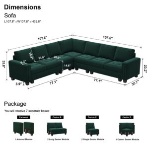 Belffin Modular Velvet Sectional L Shape Sofa Couch Oversized Convertible Sectional Sofa Couch with Reversible Chaise for Living Room Green