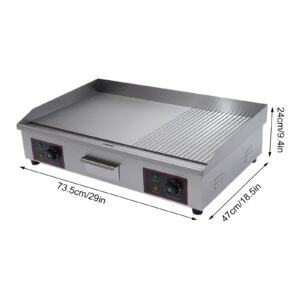 Commercial Flat Top Griddle 3000W Electric Countertop Griddle Flat Top Grill 28.7"x17.3" Flat & Fluted Stainless Steel Teppanyaki Grill 122-572°F Dual Independent TEMP Control(NO PLUG)