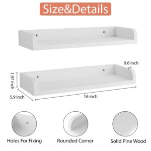 YEMNMFH Wood Floating Wall Shelves Set of 2, Wall Mounted Shelves with Edge, Floating Book Shelves for Wall, Long Floating Shelf for Wall Storage Nursery, Bedroom, Living Room, Bathroom(White)