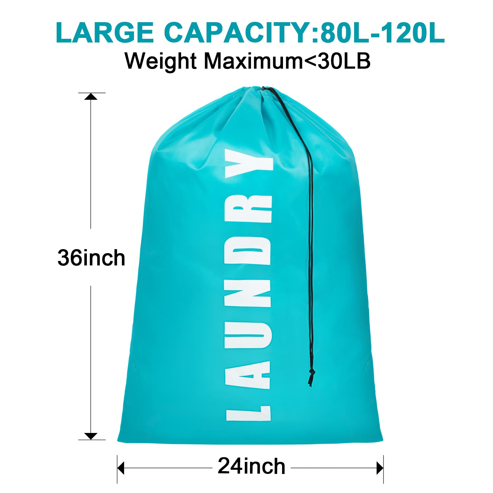 kickic Laundry Bag,2 Pack Extra Large Travel Laundry Bags for Dirty Clothes, Laundry Bags for Traveling,Laundry Bags for Dorm,24" x 36" Laundry Travel Bag(Cyan + Gray)