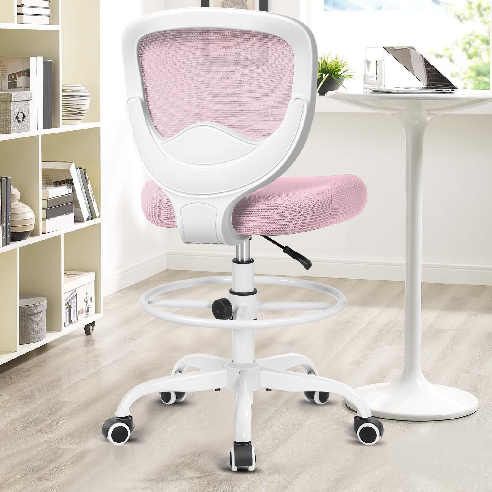 Razzor Drafting Chair Tall Office Chair for Standing Desk Chairs with Adjustable Height Footrest, Armless High Desk Chair Ergonomic Rolling Stool