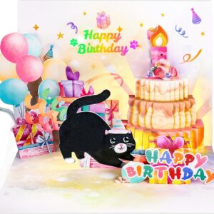 FITMITE Birthday Cards, Cute Cat MUSIC & LIGHTS & BLOWABLE CANDLE Funny Pop up Happy Birthday Card, Birthday Gifts for Women Men Cat Lover Mom or Dad