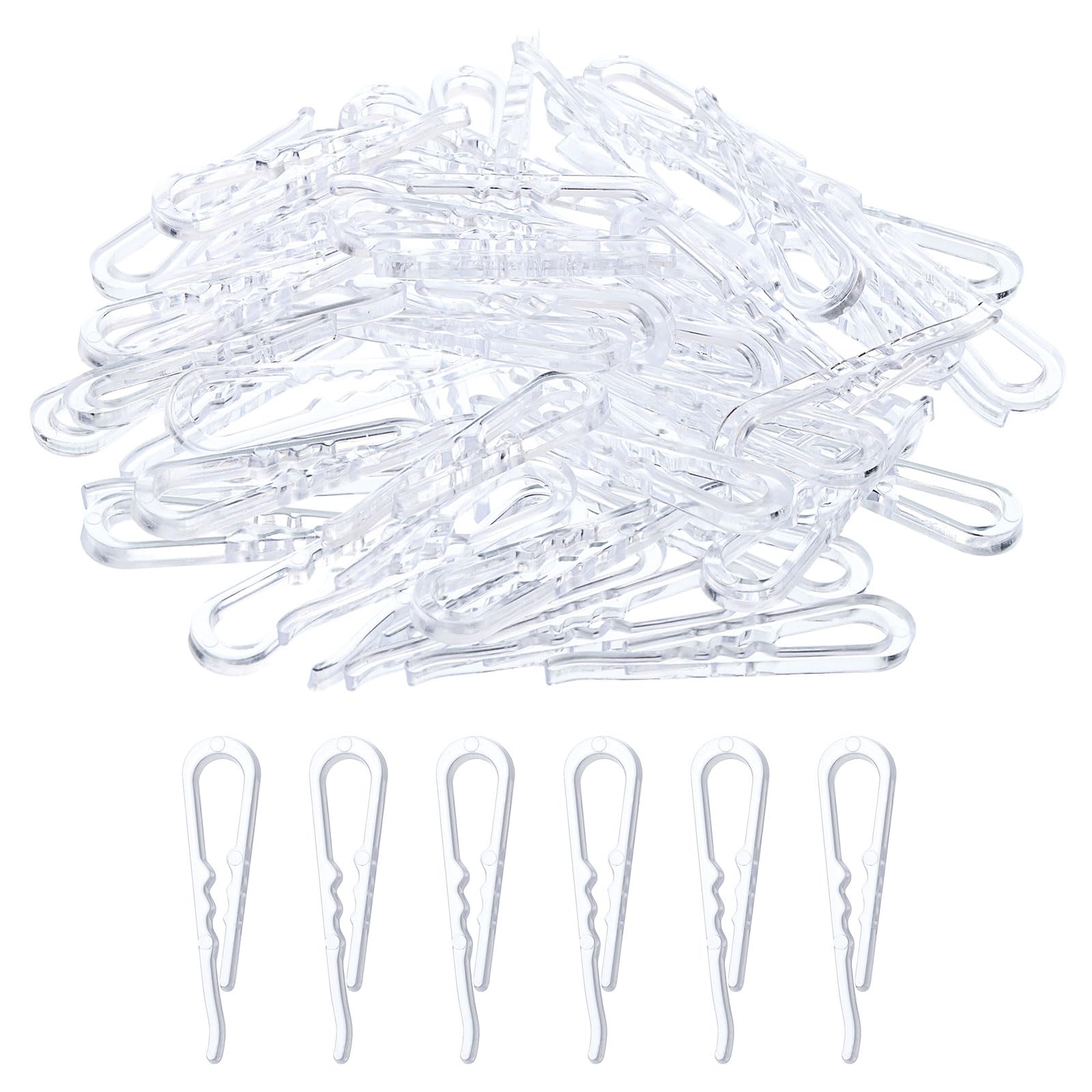 uxcell 100Pcs Durable Plastic Alligator Clips, 1.97" Clear U Shape Shirt Clip Clothespins with Teeth for Folding Ties, Pants, Socks, Garments