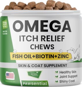 omega 3 for dogs - for dry itchy skin - fish oil chews - skin & coat supplement - itch relief, allergy, anti shedding, hot spots treatment - w/epa & dha - vitamins - made in usa - 120 treats