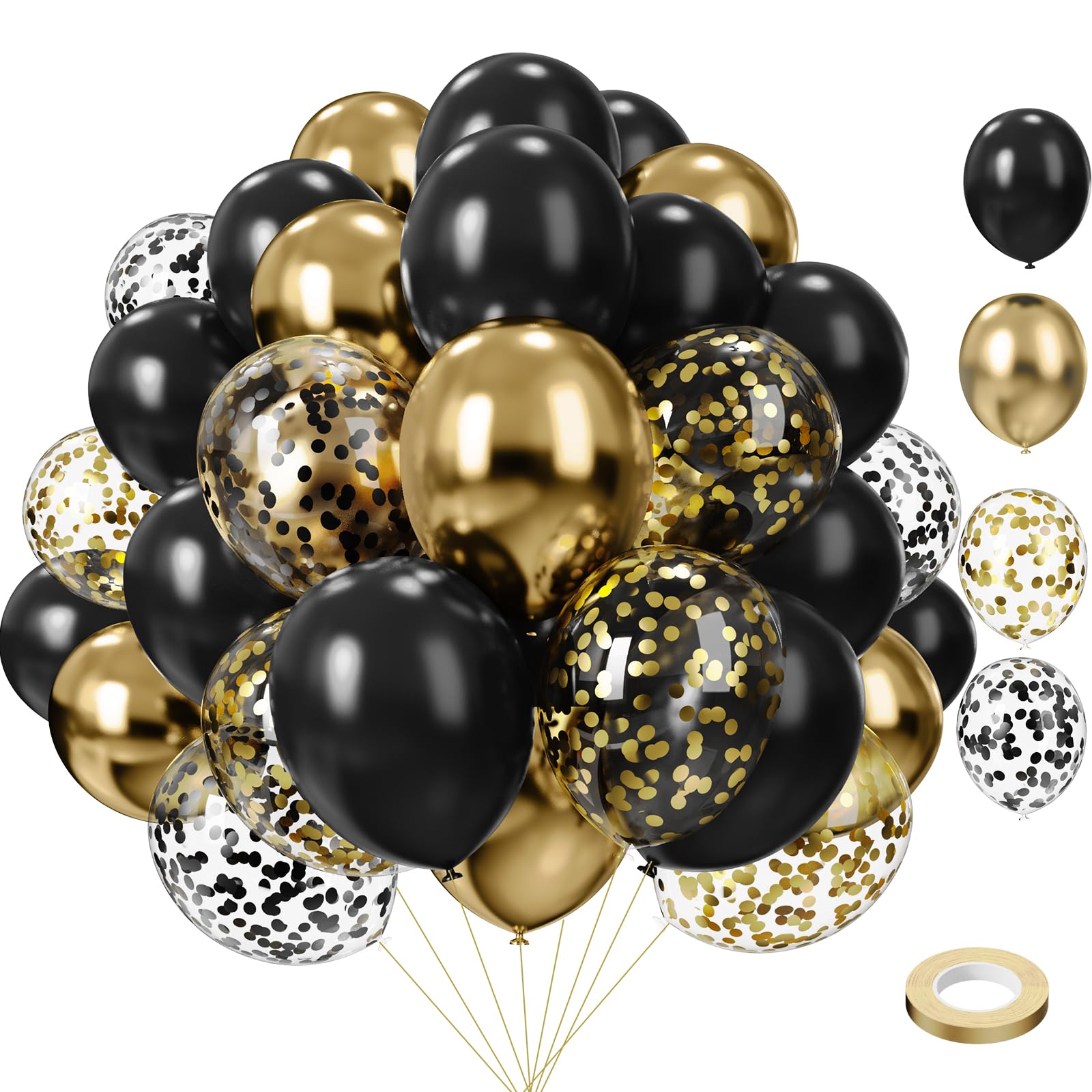 Black and Gold Balloons 75PCS Black Gold Balloons Party Decorations 12in and 5in Black Gold Latex Party Balloons for Birthday New Years, Wedding, Graduation Decorations