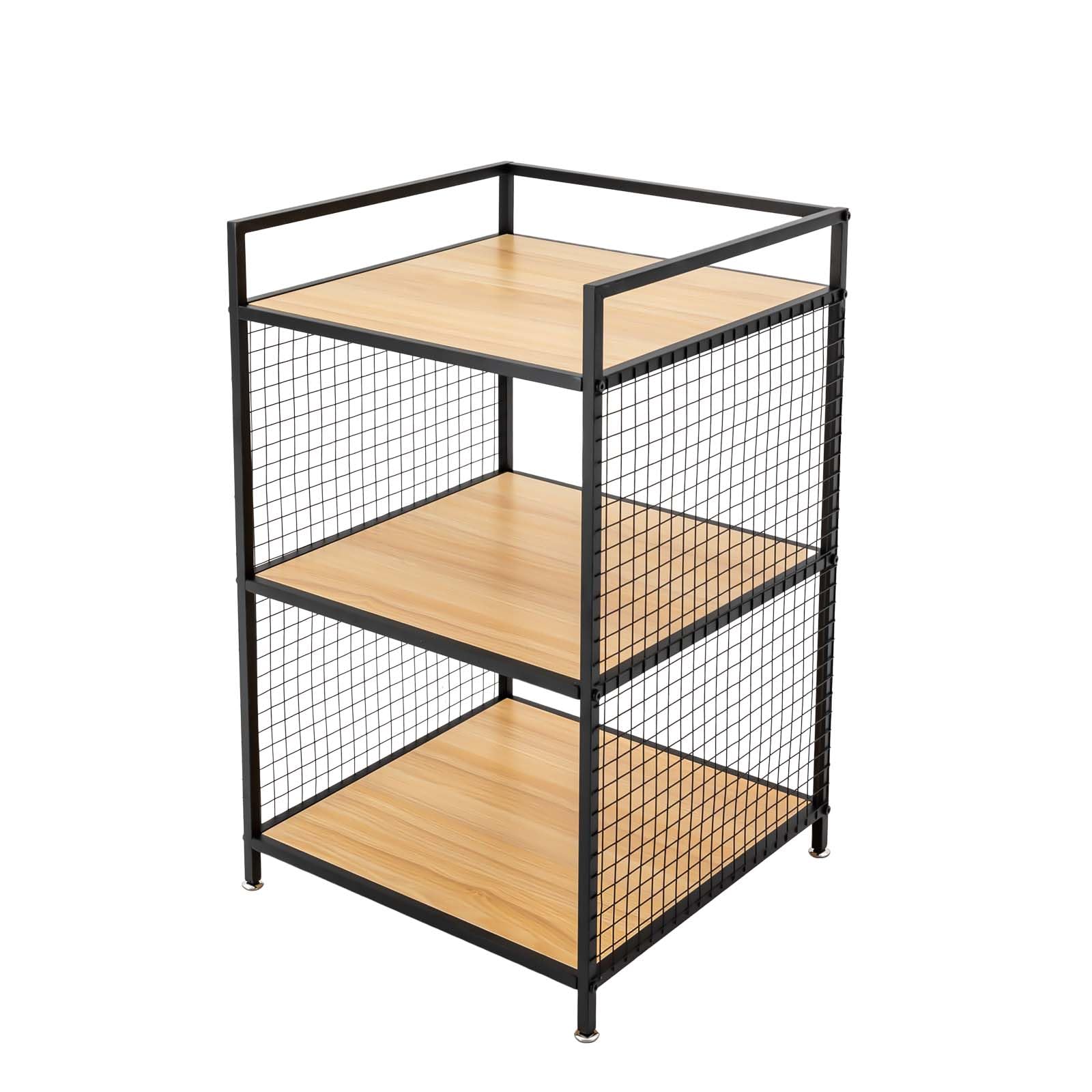 DCEHKR 3-Shelf Shelving Storage Metal and Wood Style Garage Shelving 3-Tier Wood Shelving Unit 21.3" x 21.3"x 34.6" Multi-Purpose Indoor Garage Storage Organizer Shelves