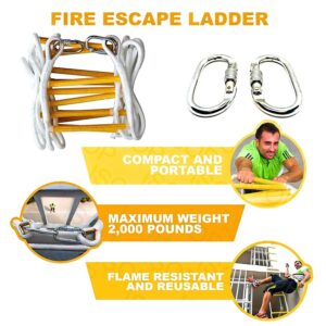 ISOP Fire Emergency Ladder 4 Story Homes 32ft - Fire Safety Ladders with Hooks and Safety Belt - Emergency Escape Ladder 4th Story House/Reusable, Weather Resistant & Portable