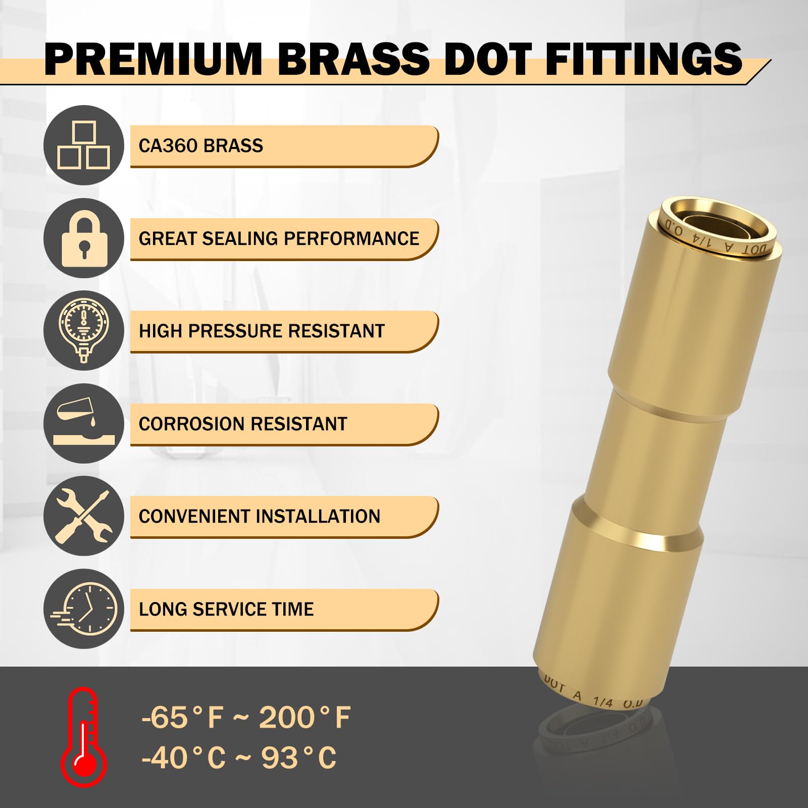 CheeMuii 6 PCS 1/4 Brass DOT Air Line Fitting Straight Union Quick Connect Fittings 1/4 Air Hose DOT Air Fittings for Semi Truck Trailers Industry Air System