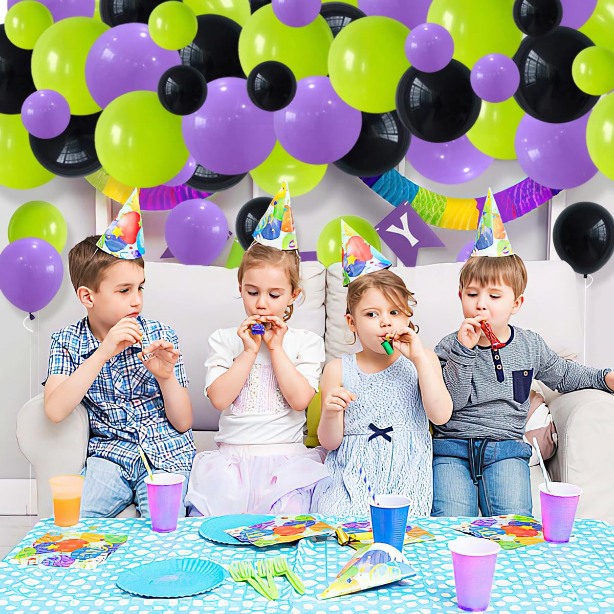 Lime Green Purple Black Balloon Garland Kit, 122PCS Black Purple Fruit Green Party Balloons for Hero Birthday Video Game Anniversary Graduation Racing Car Party Decoration…