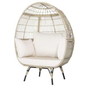 costway patio oversized rattan egg chair lounge basket w/ 4 cushions for indoor outdoor