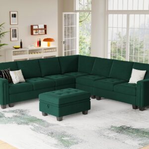 Belffin Convertible Velvet Modular Sectional Sofa Couch with Reversible Chaise L Shaped Sectional Couch with Storage Ottoman Living Room furniture Sofa Set Green