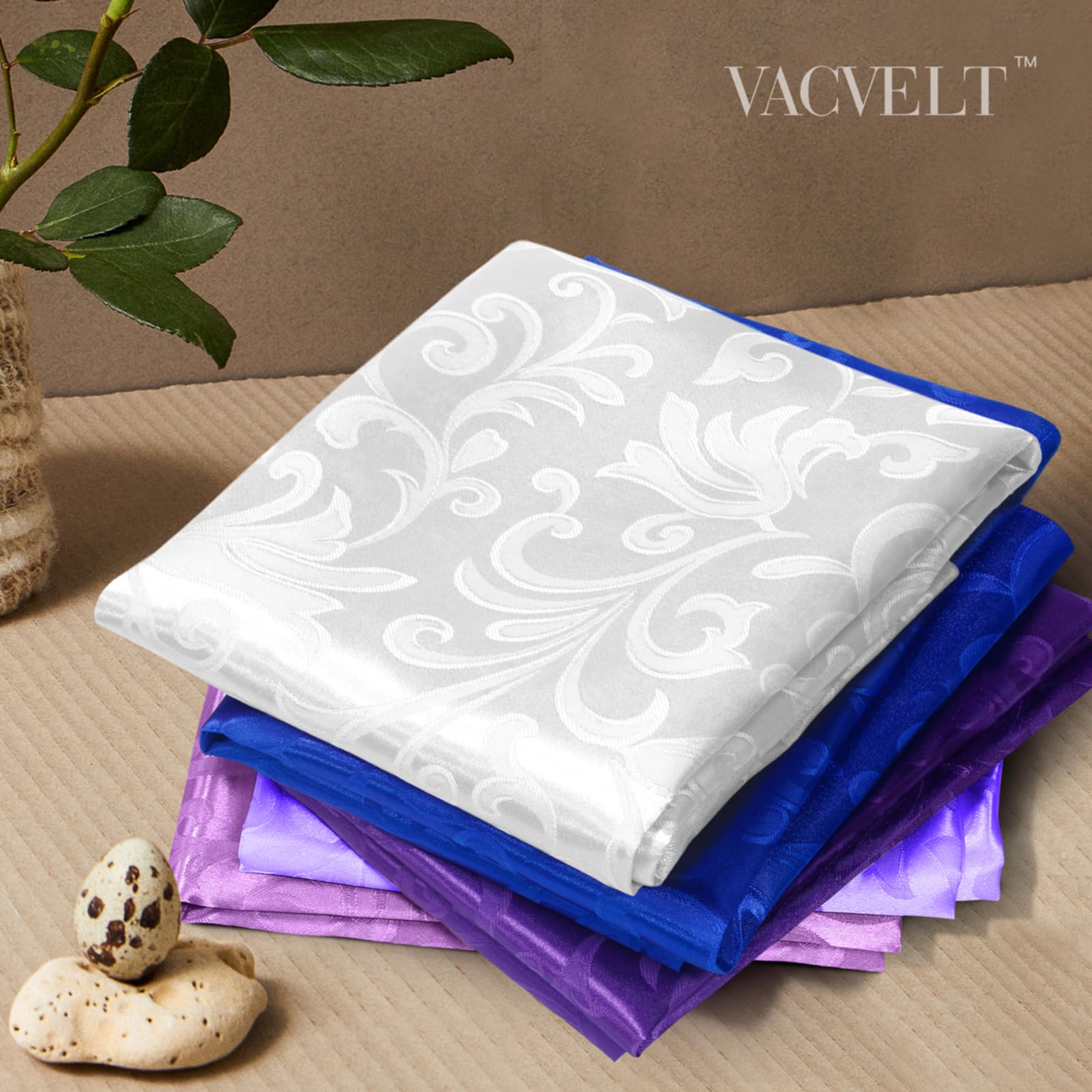 VACVELT Damask Jacquard Satin Fabric by The Yard, 60 Inch Wide White Satin Fabric Shiny Cloth Fabric, Silky Brocade Fabric for Bridal Dress, Wedding Decorations, Crafts, Sewing, Draping (1 Yard)