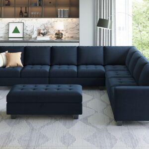 Belffin Oversized Modular Sectional Sofa L Shaped Sofa Couch Set with Storage Ottoman Corner Convertible Sectional Couch with Reversible Chaise Blue