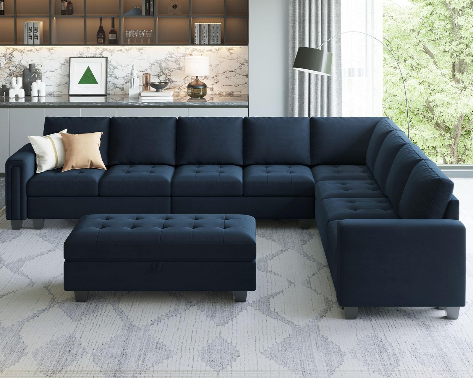 Belffin Oversized Modular Sectional Sofa L Shaped Sofa Couch Set with Storage Ottoman Corner Convertible Sectional Couch with Reversible Chaise Blue