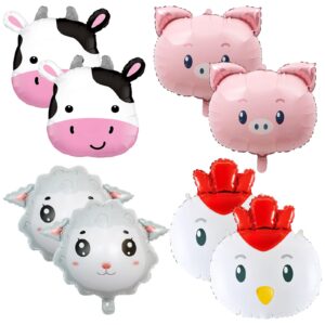 8pcs farm animal balloons cow pig sheep chicken foil mylar balloons for farm barnyard themed birthday baby shower wedding party decorations supplies